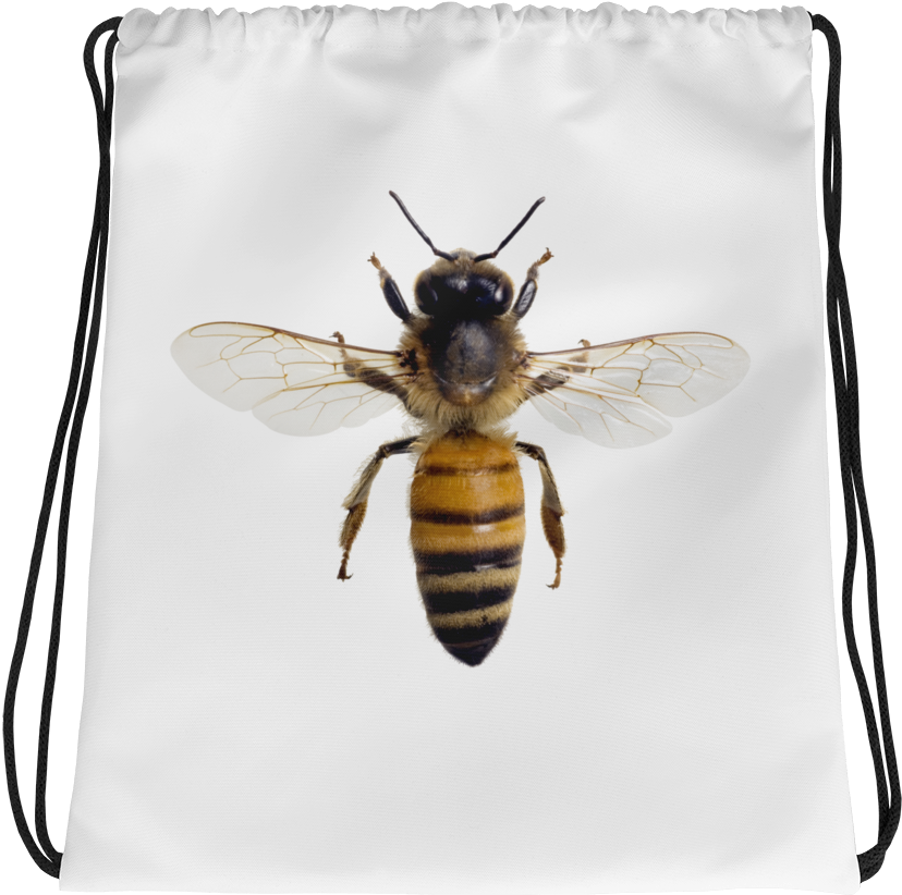 Honey Bee On White Drawstring Bag PNG Image