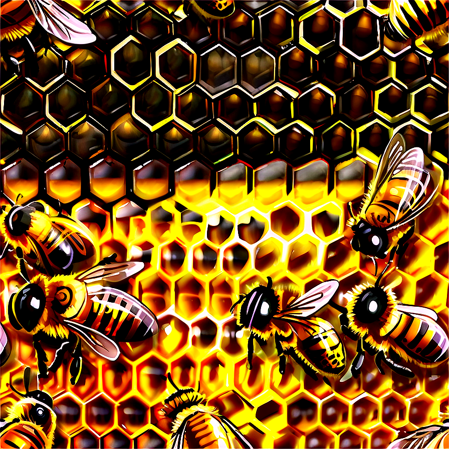 Honeycomb Pattern With Bees Png Pio31 PNG Image