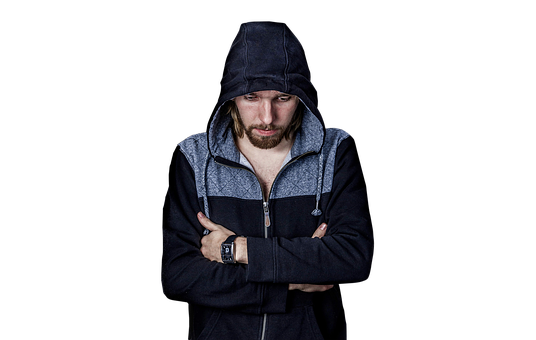 Hooded Man Crossed Arms Dark Background PNG Image