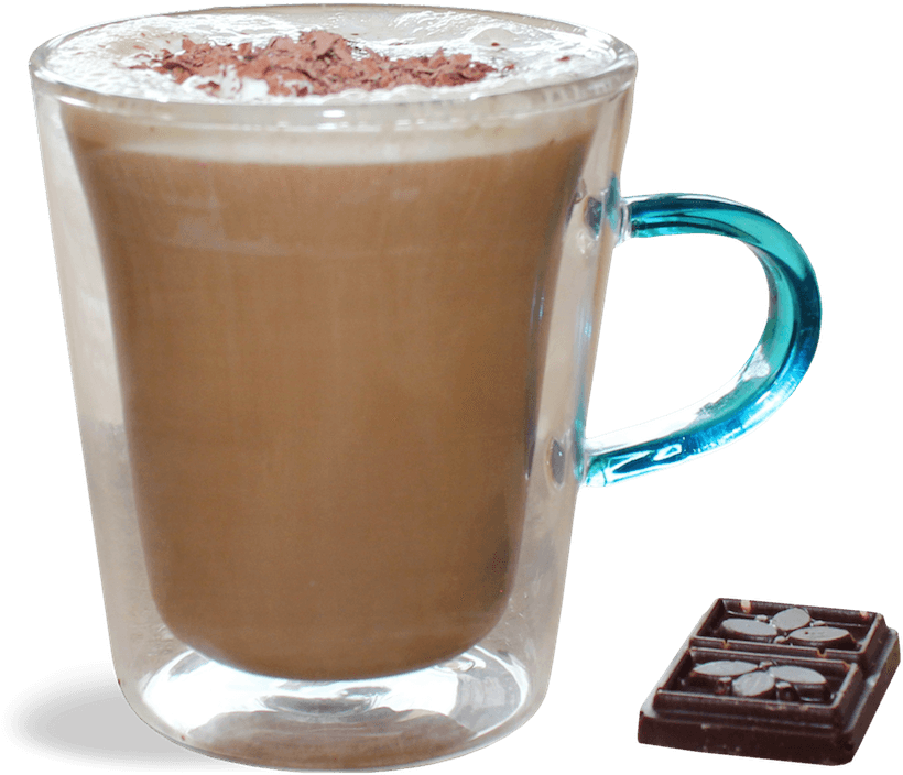 Hot Chocolate Glass Mugwith Chocolate Piece PNG Image