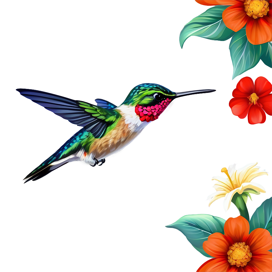 Hummingbird With Flowers Png 05212024 PNG Image