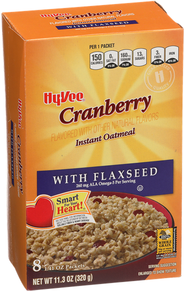 Hy Vee Cranberry Instant Oatmealwith Flaxseed Box PNG Image