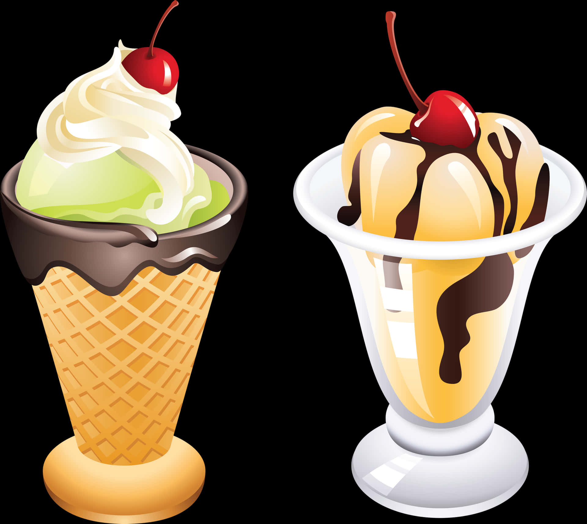 Ice Cream Coneand Sundae Illustration PNG Image