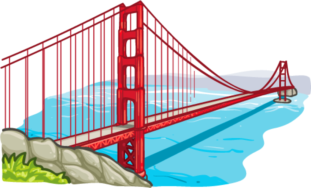 Iconic Red Suspension Bridge Illustration PNG Image