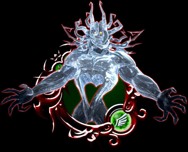 Icy Demonic Figurewith Heart Background PNG Image