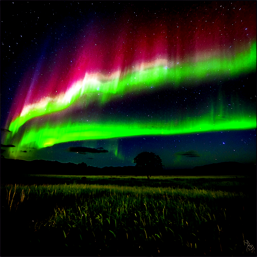 Idyllic Aurora Over Countryside Png Waf17 PNG Image