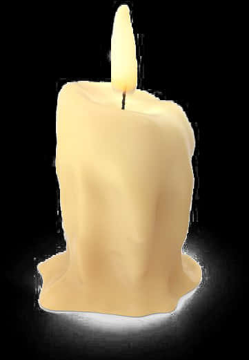 Illuminated Beige Candleon Black Background.jpg PNG Image