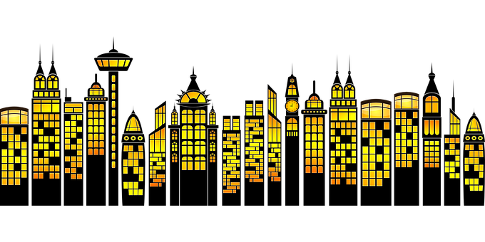 Illuminated City Silhouette Graphic PNG Image