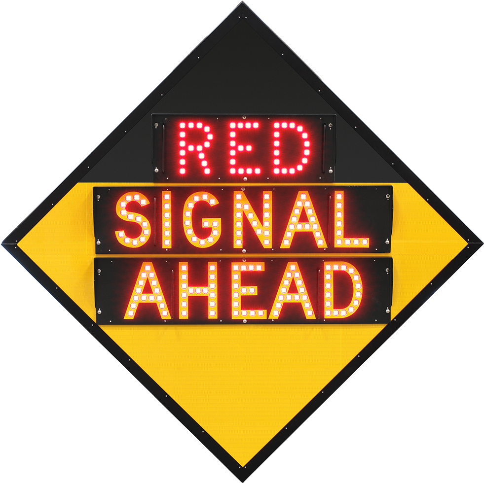 Illuminated Red Signal Ahead Road Sign PNG Image