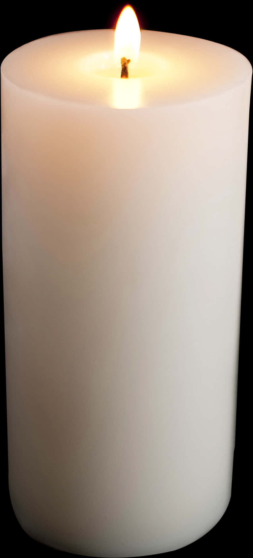 Illuminated White Pillar Candle PNG Image