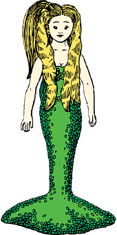 Illustrated Blonde Mermaid Artwork PNG Image