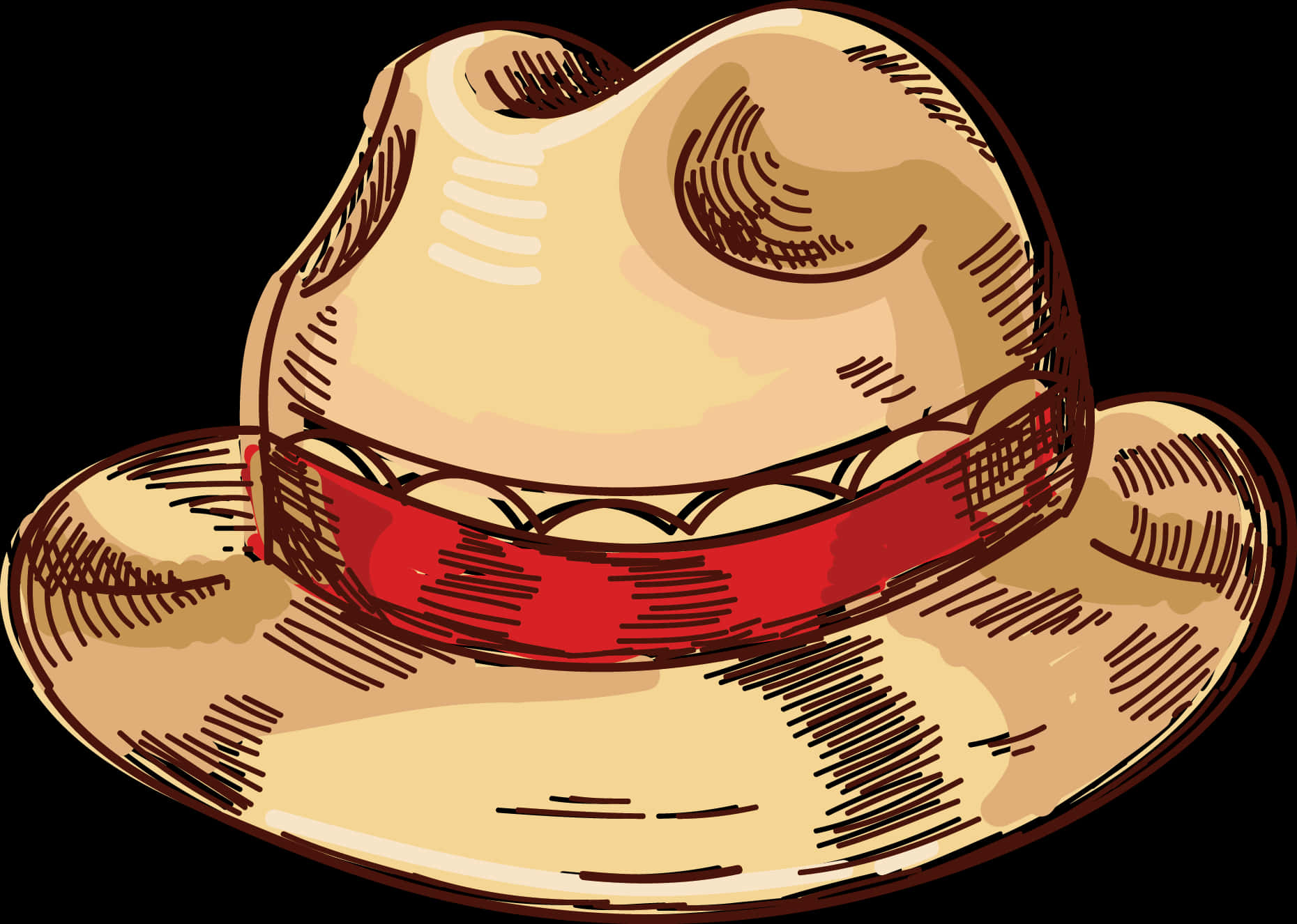 Illustrated Cowboy Hatwith Red Band PNG Image