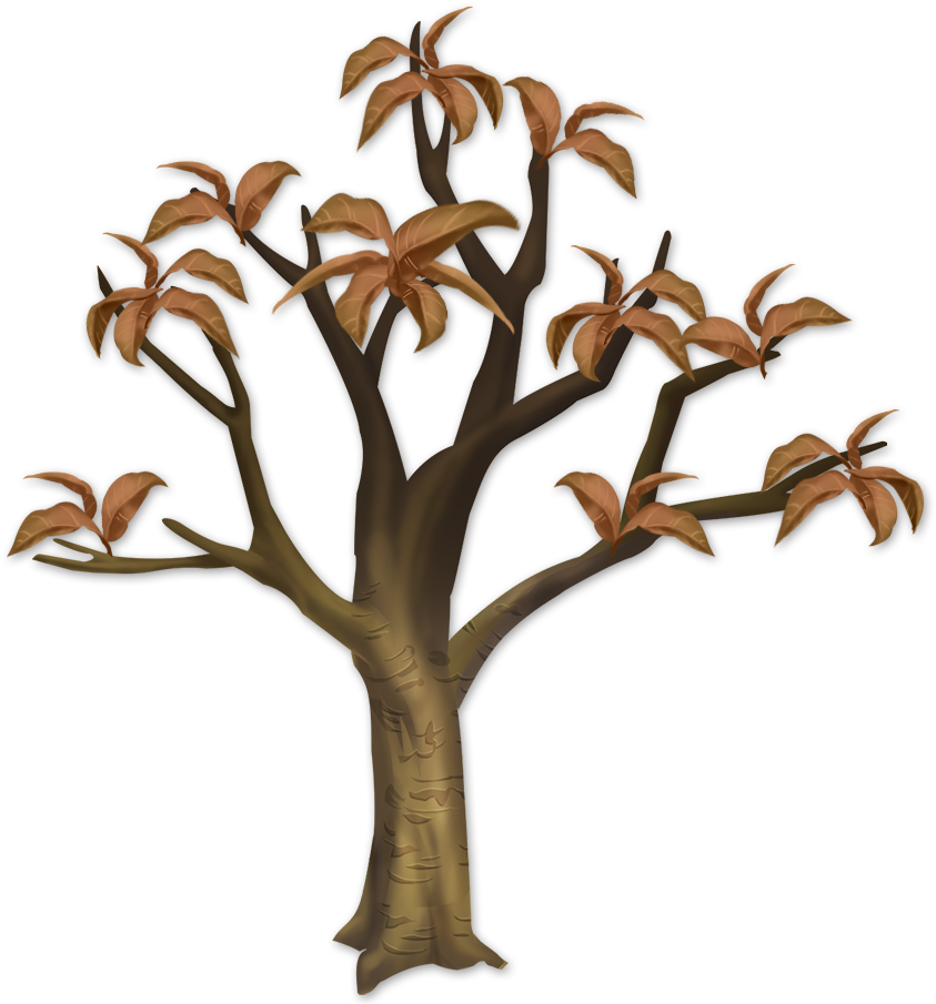 Illustrated Dead Tree With Brown Leaves PNG Image