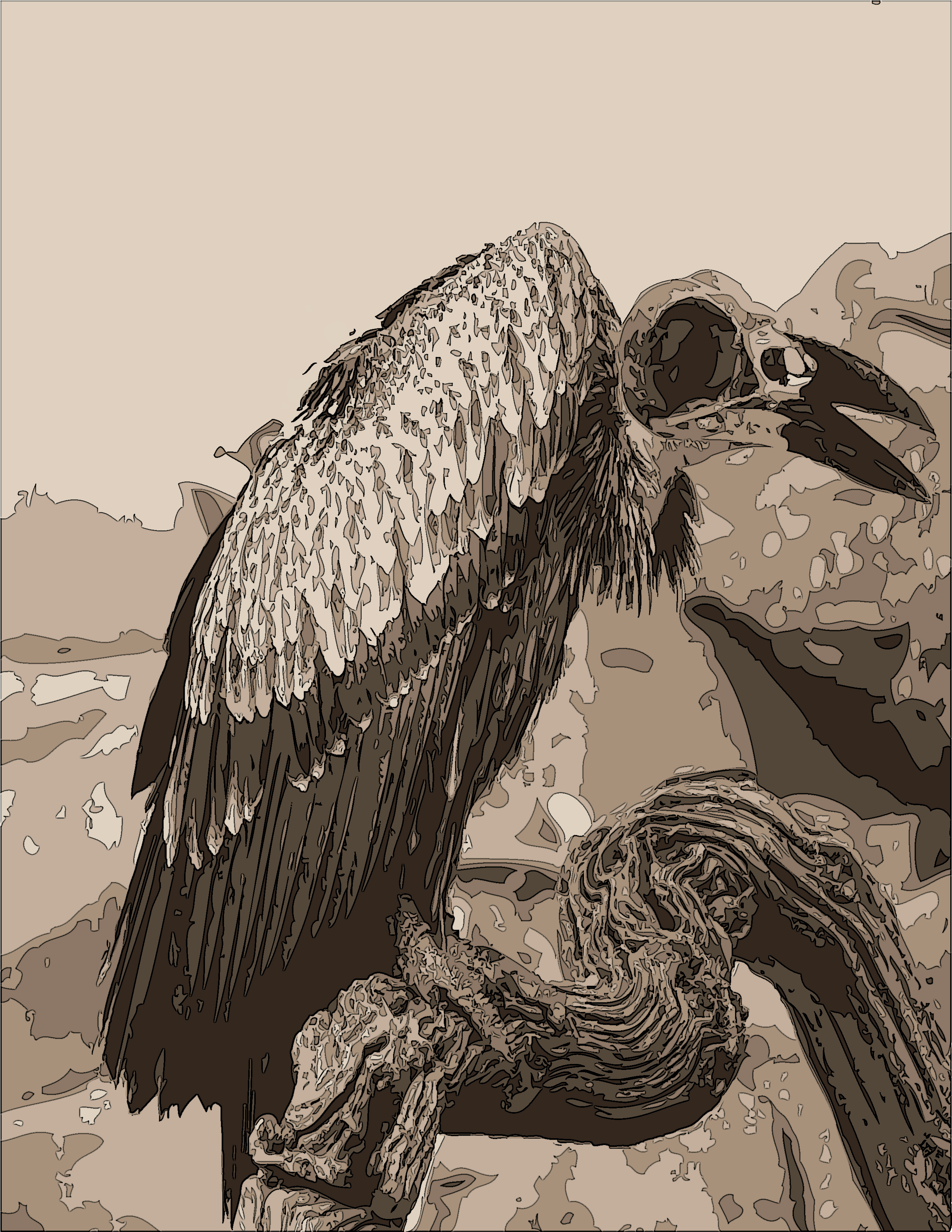 Illustrated Pelican Restingon Branch PNG Image