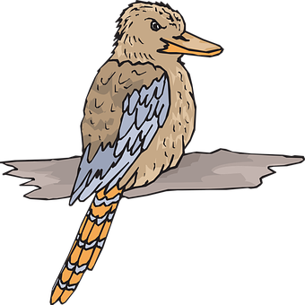 Illustrated Perched Bird PNG Image