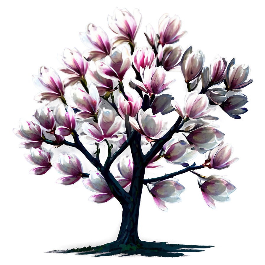 Impressionist Magnolia Tree Painting Png Epq PNG Image