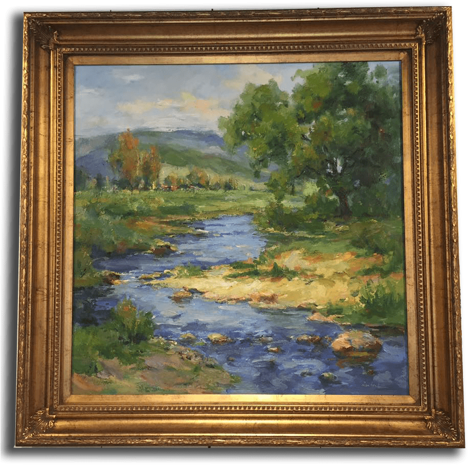 Impressionist River Landscape Painting PNG Image