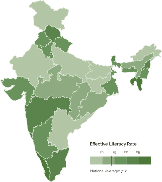 India Effective Literacy Rate Map PNG Image