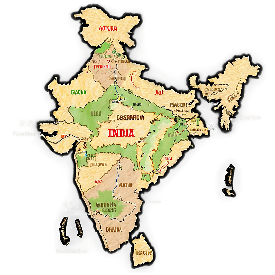 India Map With Geographical Features Png Kns PNG Image