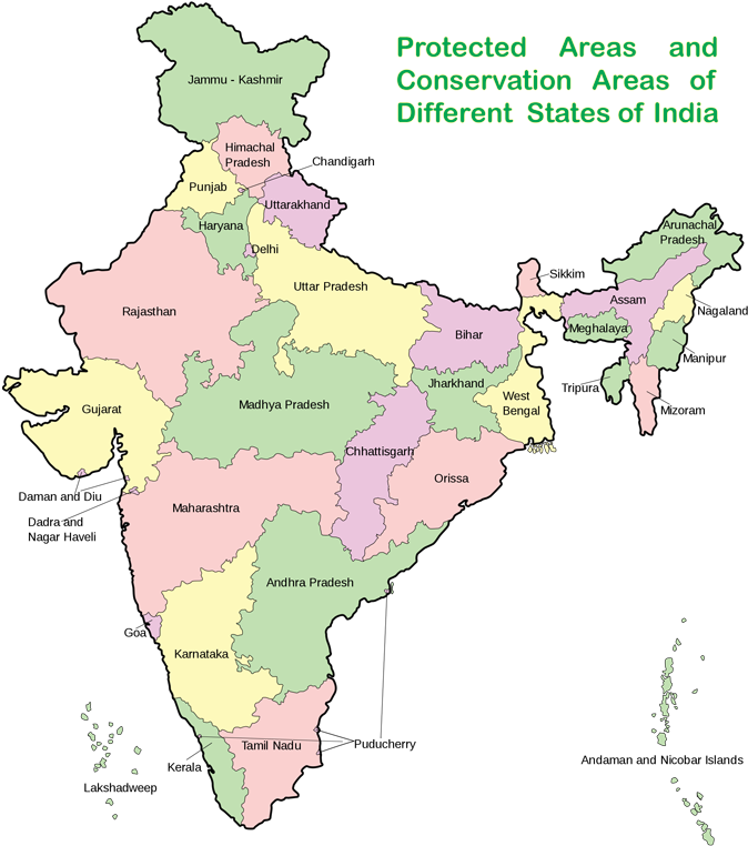 India Protected Conservation Areas Map PNG Image