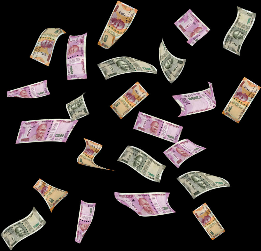 Indian Currency Notes Falling PNG Image