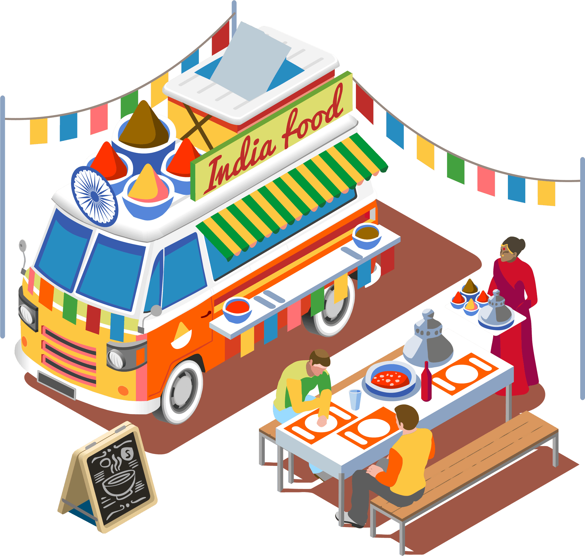 Indian Food Truck Illustration PNG Image