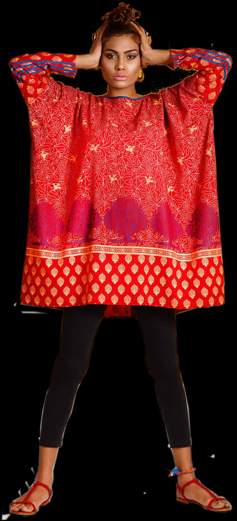 Indian Modelin Traditional Kurtiand Leggings PNG Image