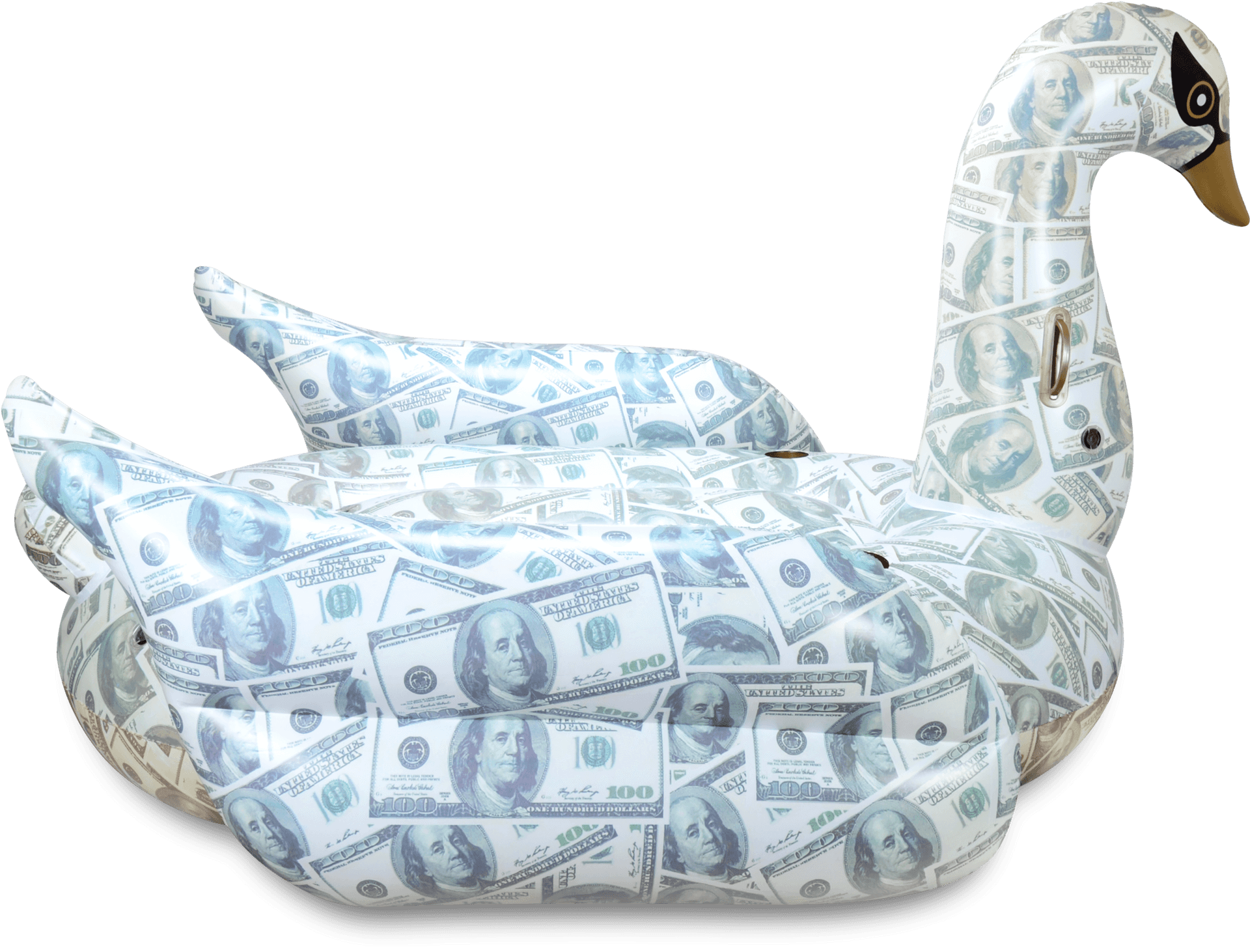 Inflatable Swan Coveredin Hundred Dollar Bills PNG Image