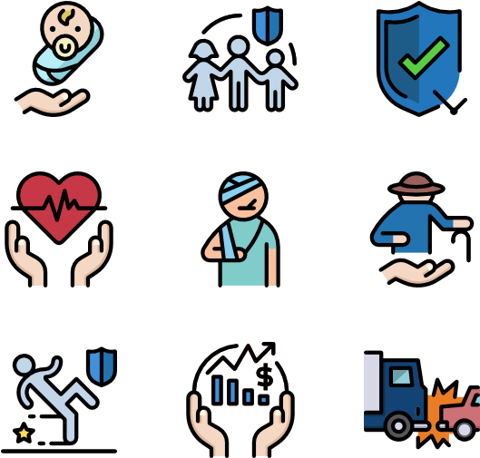 Insurance Types Icons Set PNG Image