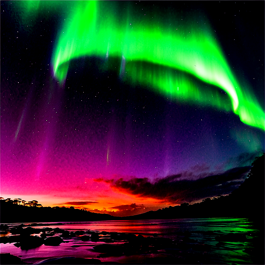 Intense Aurora Over Waterfalls Png Fnt93 PNG Image