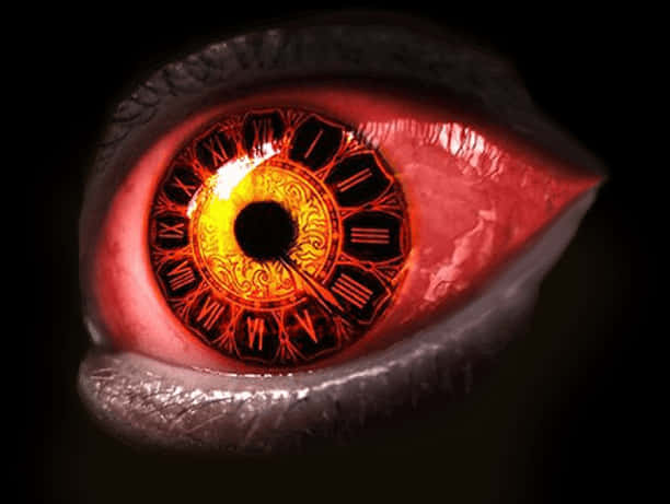 Intense Red Eyewith Clock Design PNG Image