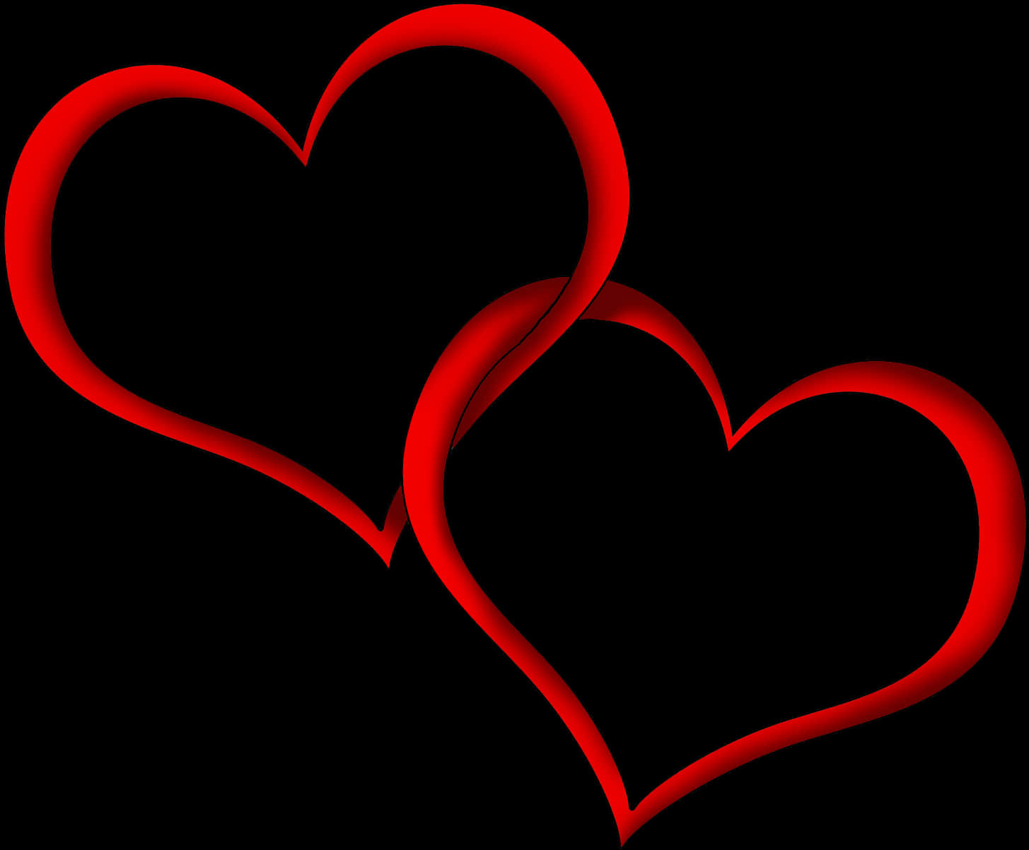 Interlocking Red Heartson Black Background PNG Image