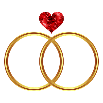 Interlocking Ringswith Red Heart PNG Image