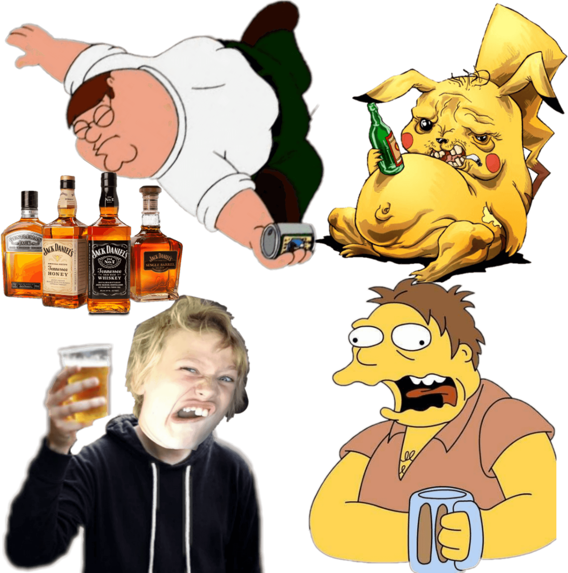 Intoxicated Cartoon Characters Collage PNG Image