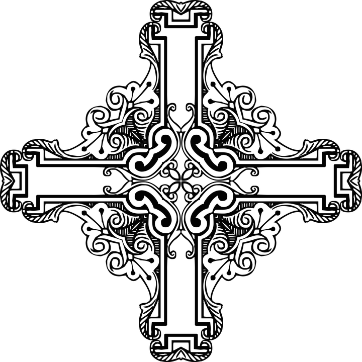 Intricate Floral Cross Vector PNG Image