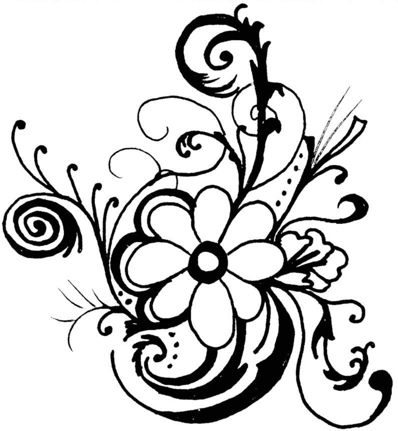 Intricate Floral Design Black White PNG Image