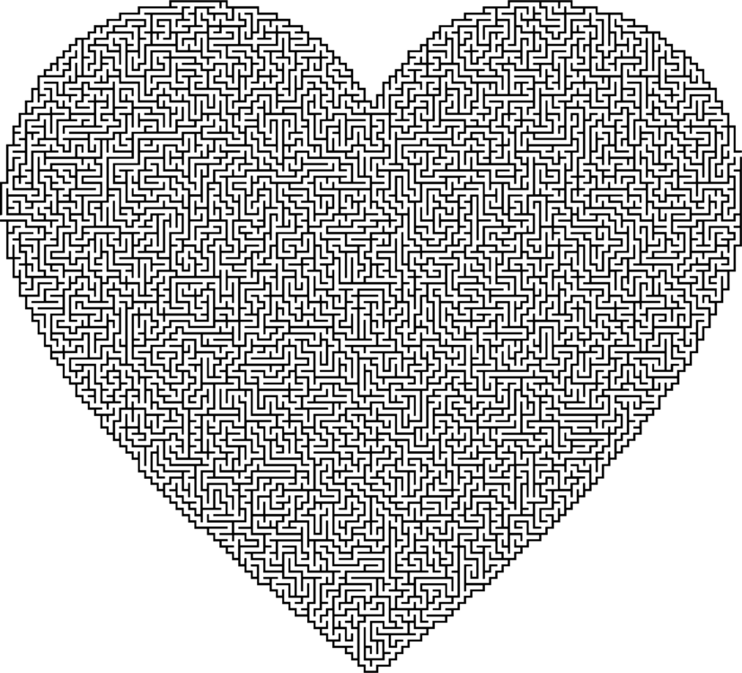 Intricate Heart Maze Line Art PNG Image