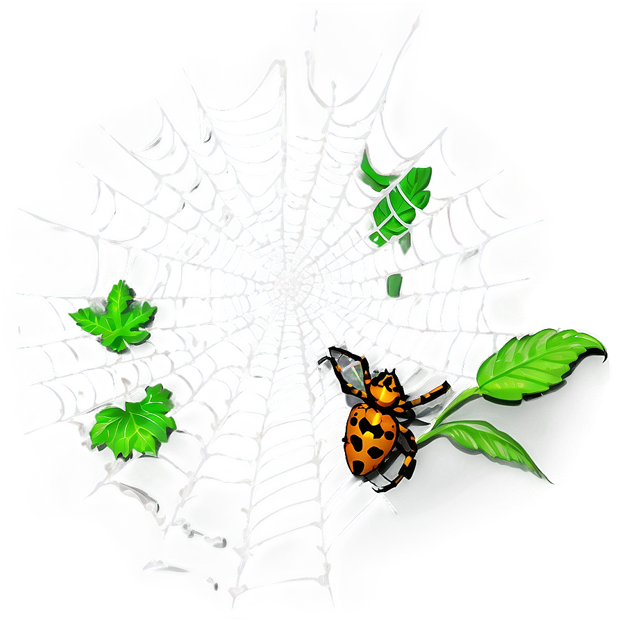 Intricate Spider Web With Leavesand Insect PNG Image