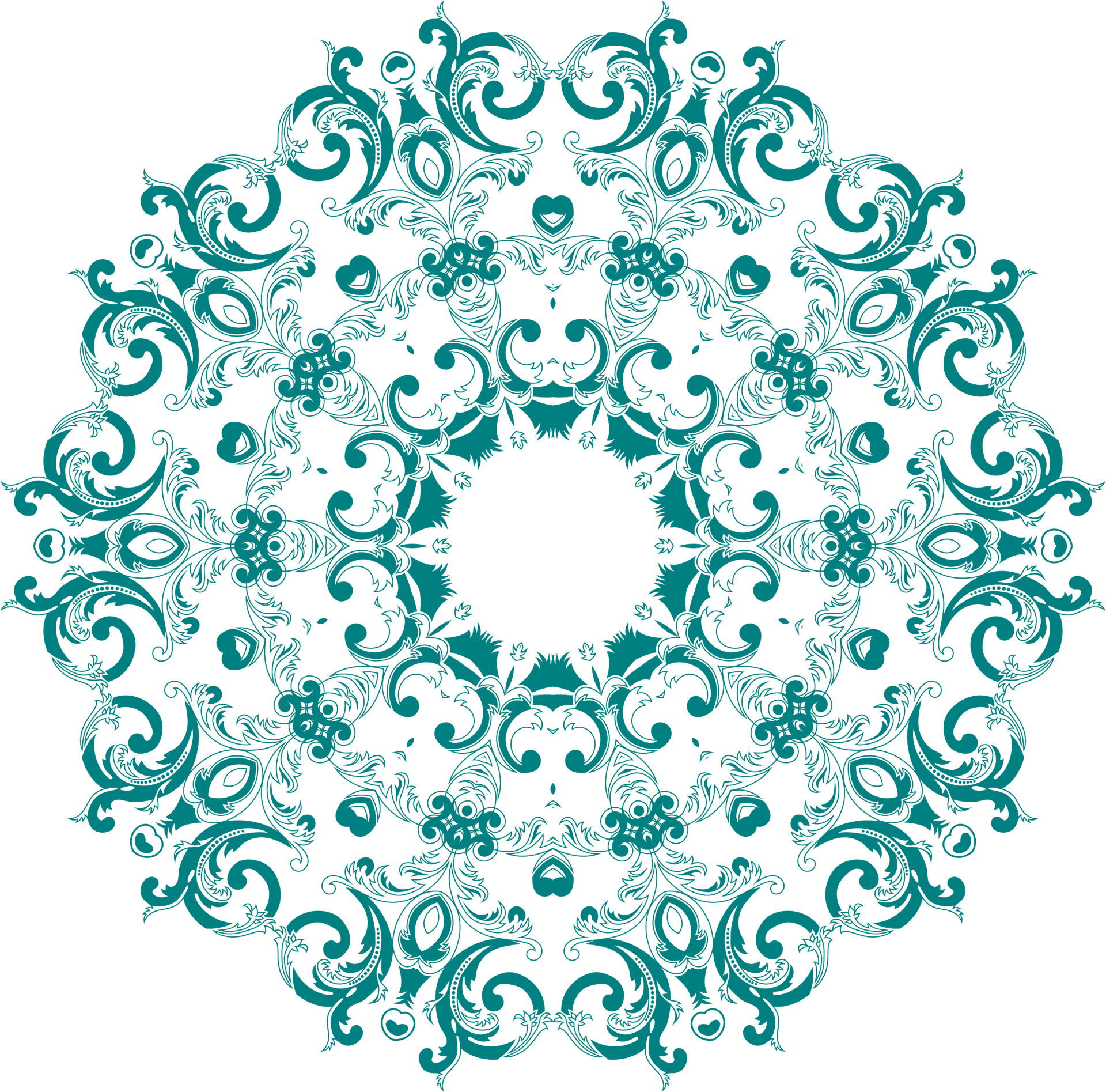 Intricate Teal Floral Mandala Pattern PNG Image