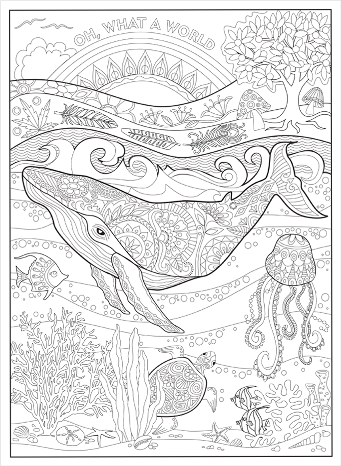 Intricate Underwater World Coloring Page PNG Image