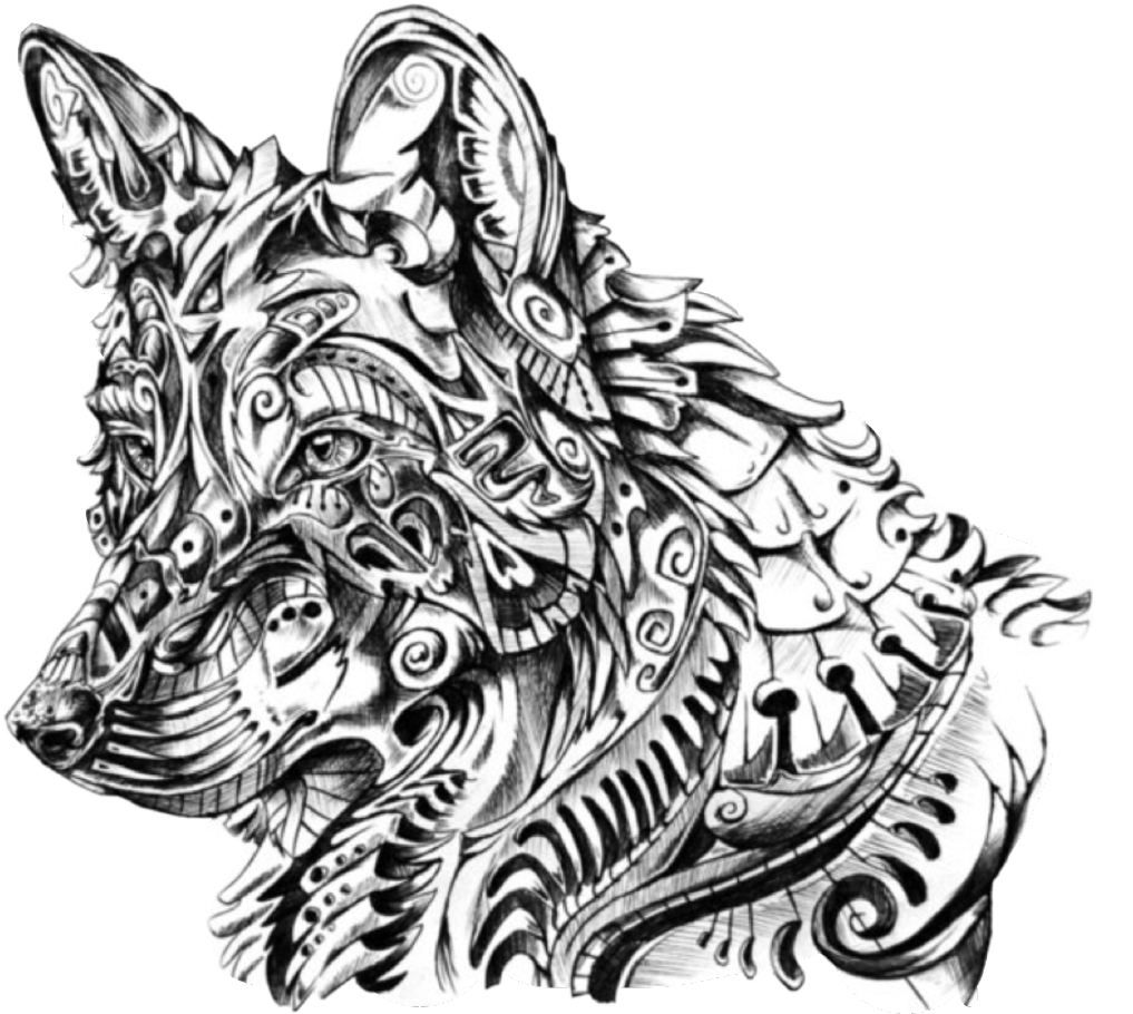 Intricate Wolf Sketch Art PNG Image