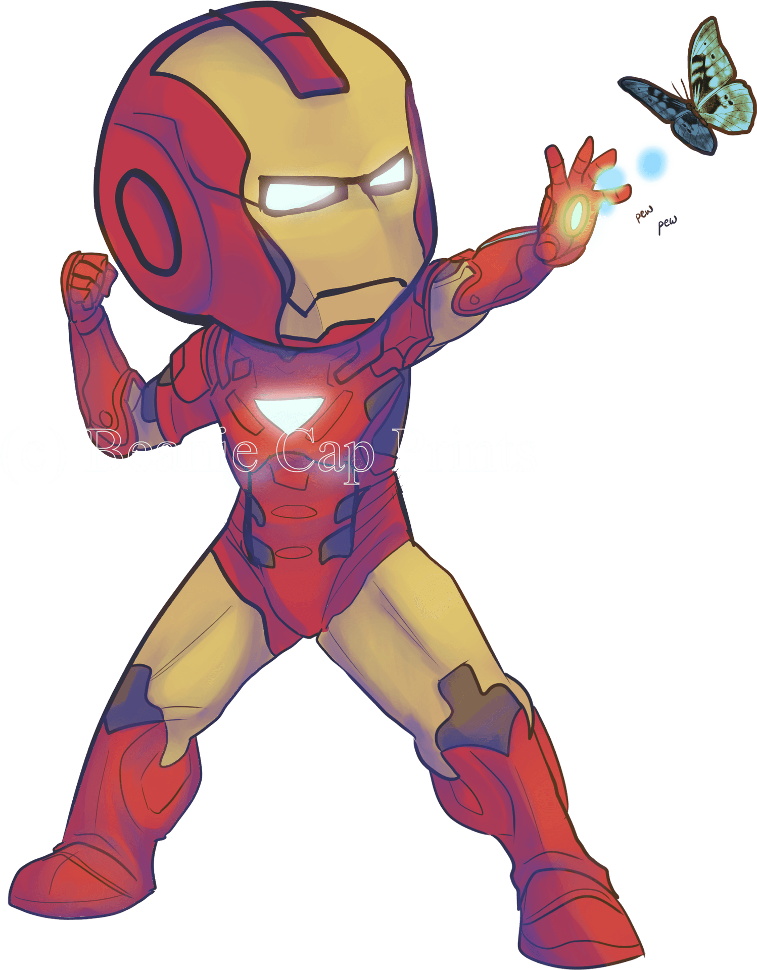 Iron Man Cartoon Butterfly Interaction PNG Image