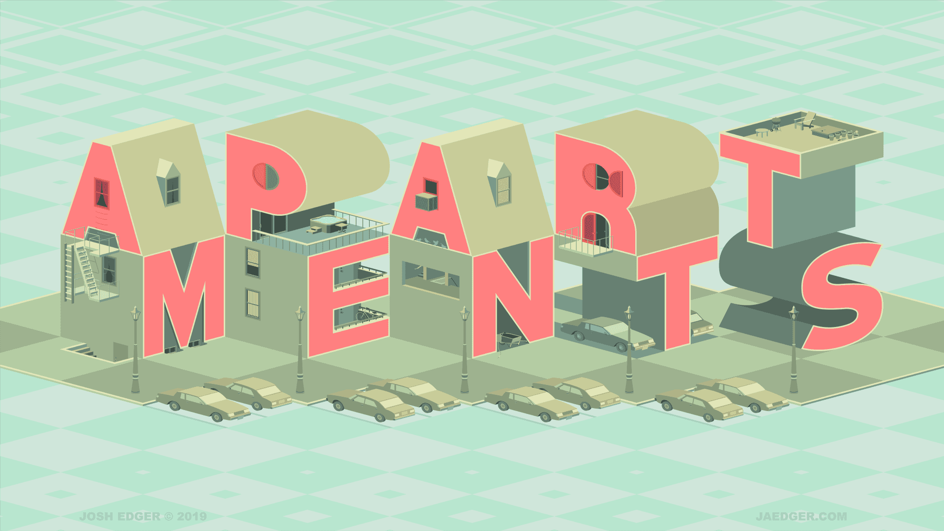 Isometric Apartments Typography PNG Image