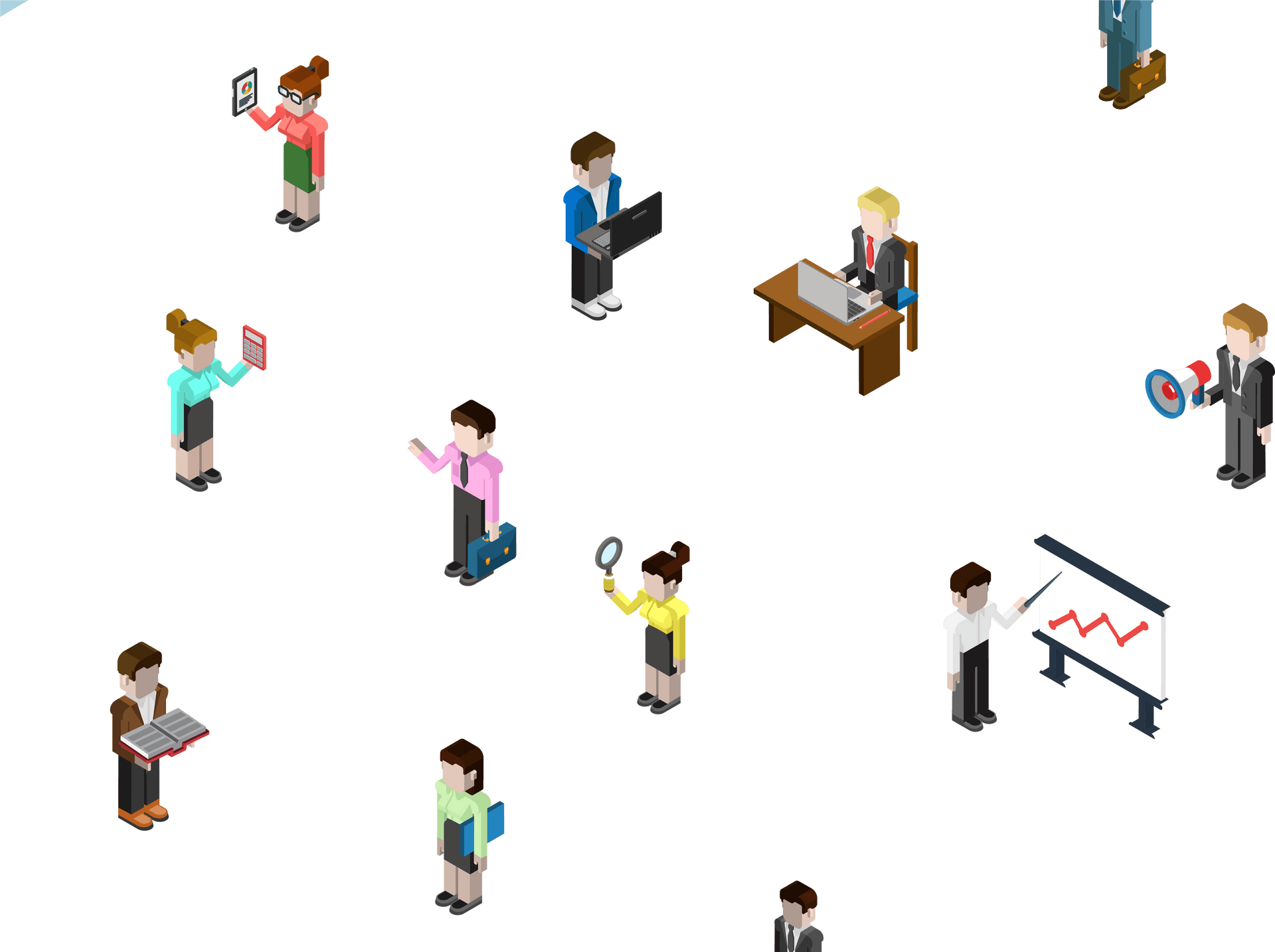 Isometric Office Workers Collection PNG Image