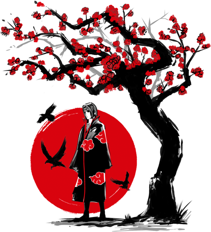 Itachi Silhouette Under Sakura Tree PNG Image