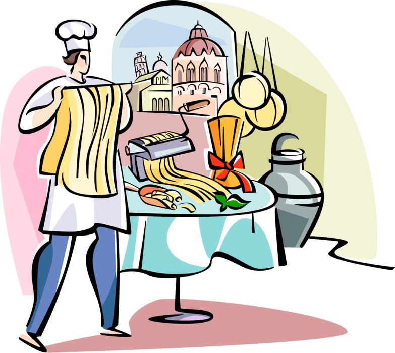 Italian Chef Serving Pasta Cartoon PNG Image