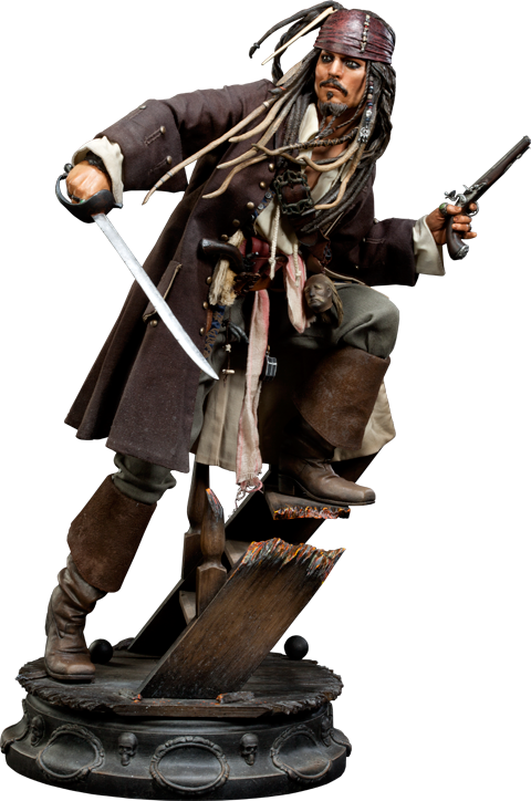 Jack Sparrow Statue Action Pose PNG Image