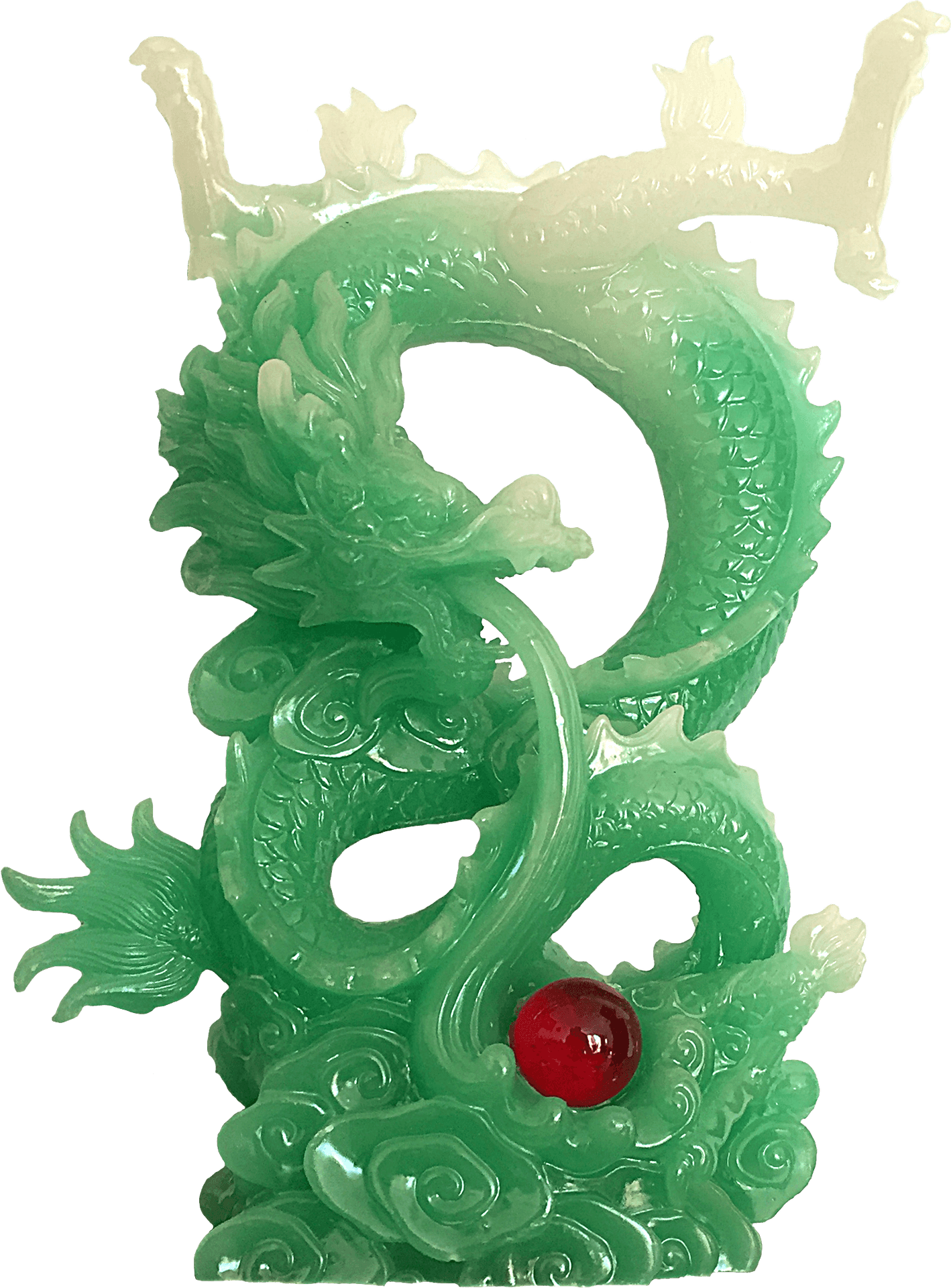 Jade Dragon Sculpturewith Red Stone PNG Image