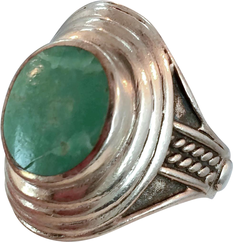 Jade Stone Silver Ring PNG Image