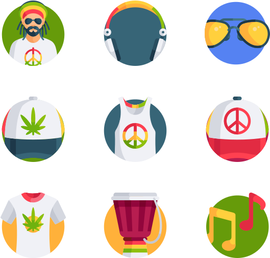 Jamaican Reggae Culture Icons PNG Image